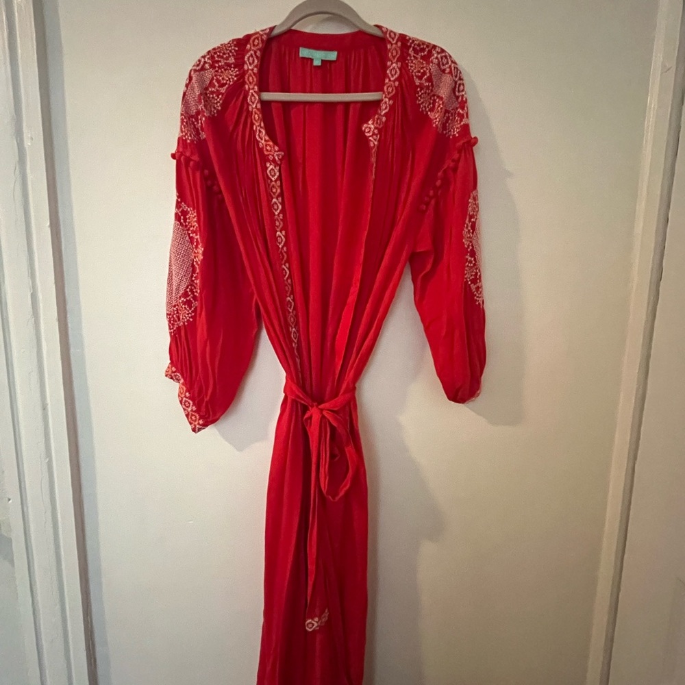 Red Embroidered Kimono Robe